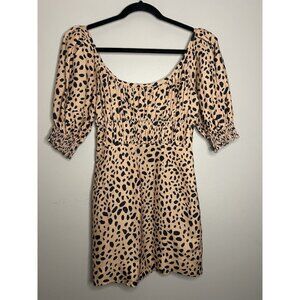 Fame and Partners Animal Print Gathered Sleeve Smocked Mini  Dress Women Size 2